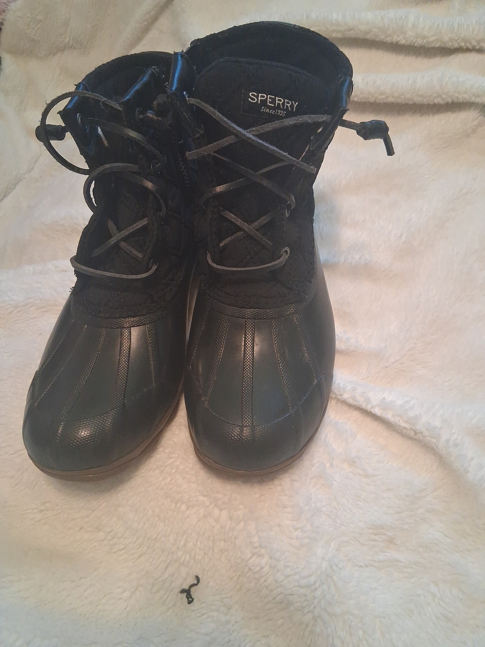 Sperry Black Lace-Up Waterproof Duck Boots